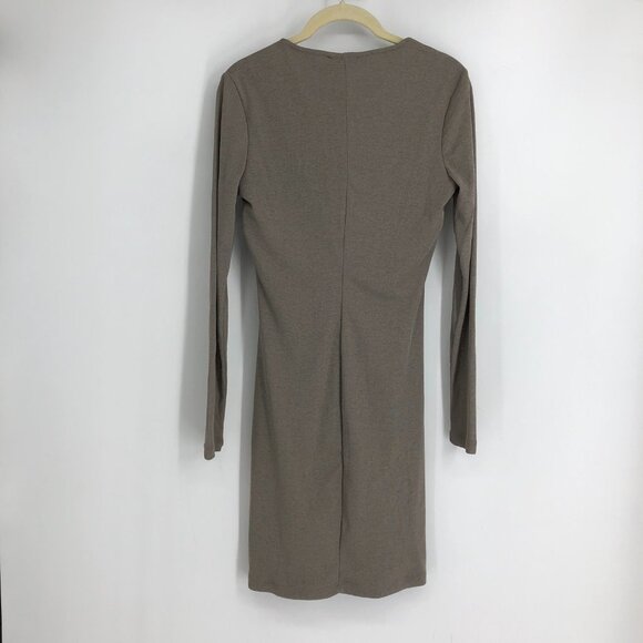 Dynamite Taupe Ruched Shirred  flattering Bodycon long sleeve Mini Dress size M - Picture 3 of 16